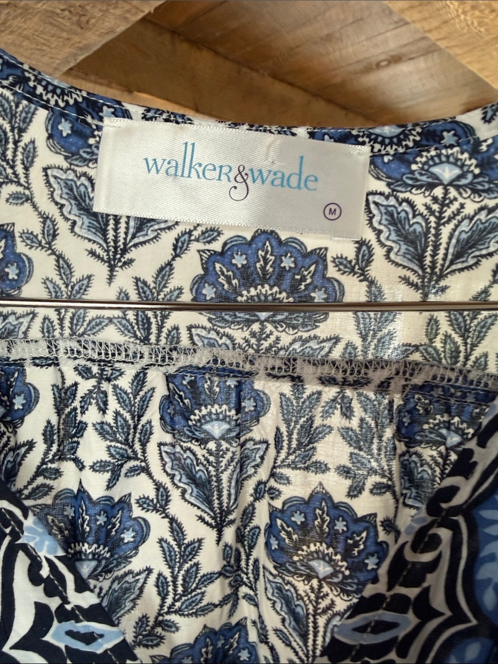Blue and White Floral V-Neck Maxi Dress with Smocked Waist - Picture 2 of 4